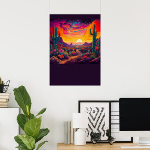 Colourful Bright Psychedelic Desert Scene Print