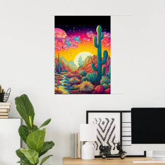 Colourful Bright Psychedelic Desert Scene Print