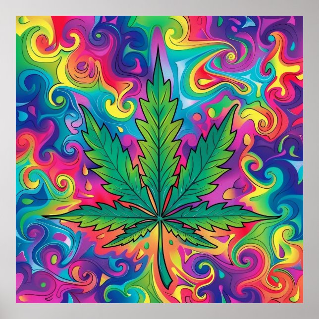 Colourful Bright Psychedelic Weed Wall Print  (Front)