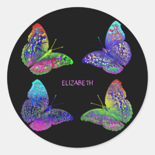 Colourful Bright Rainbow Colours Butterflies Drawi Classic Round Sticker