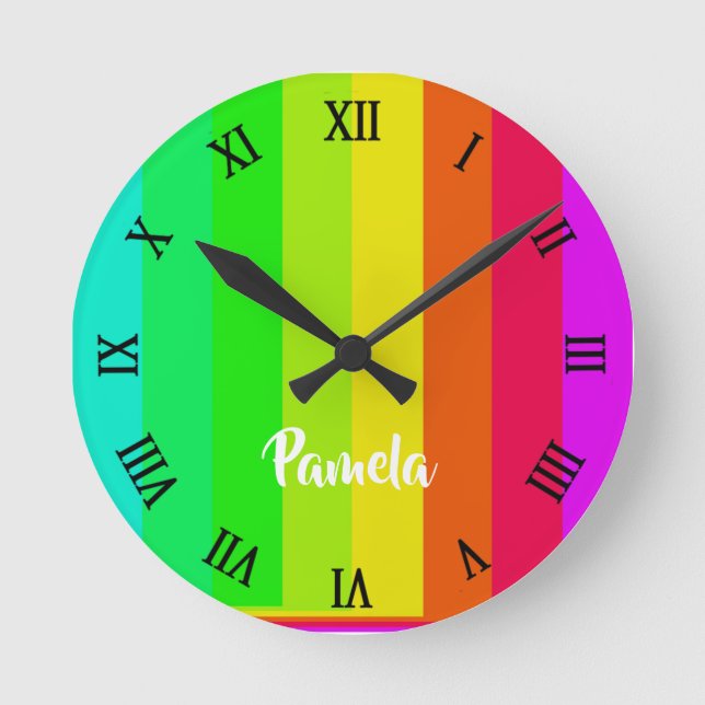 Colourful bright rainbow lines round clock (Front)
