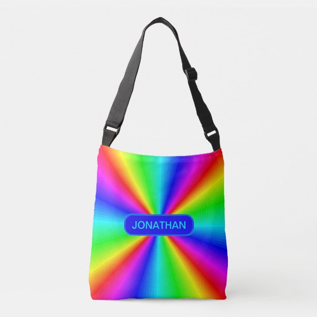 Colourful Bright Rainbow Personalised Crossbody Bag (Front)