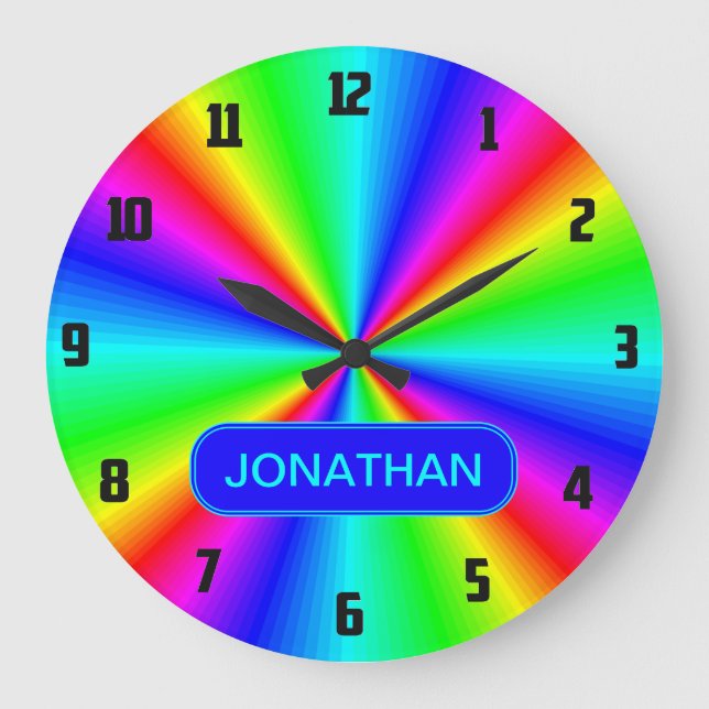 Colourful Bright Rainbow Personalised Large Clock (Front)