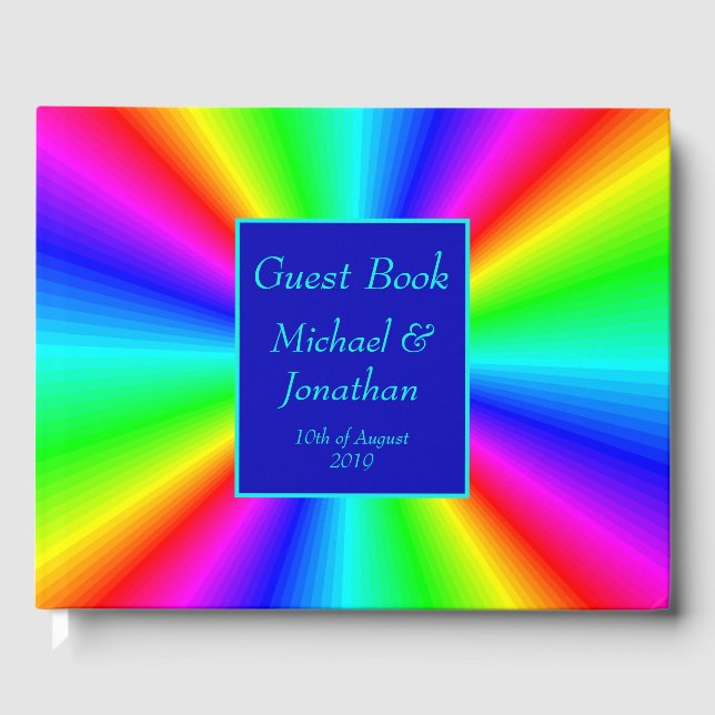 Colourful Bright Rainbow Wedding Guest Book (Front)