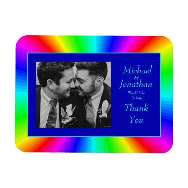 Colourful Bright Rainbow Wedding Thank You Magnet (Horizontal)