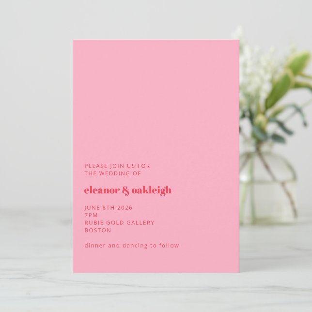 Colourful Bright Red Pink Modern Simple Wedding Invitation (Standing Front)