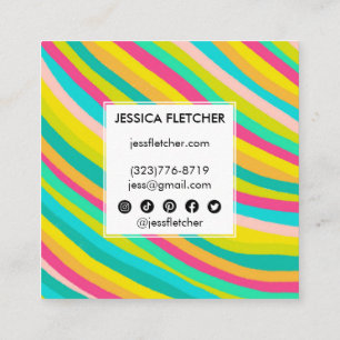 Colourful Bright Stripes Minimalist Social Icons Square Business Card