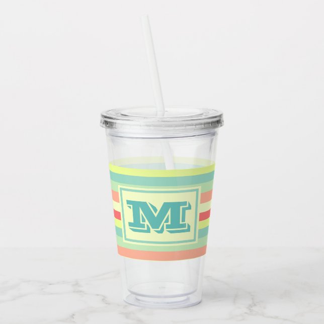 Colourful Bright Stripes Modern Monogram Acrylic Tumbler (Left)