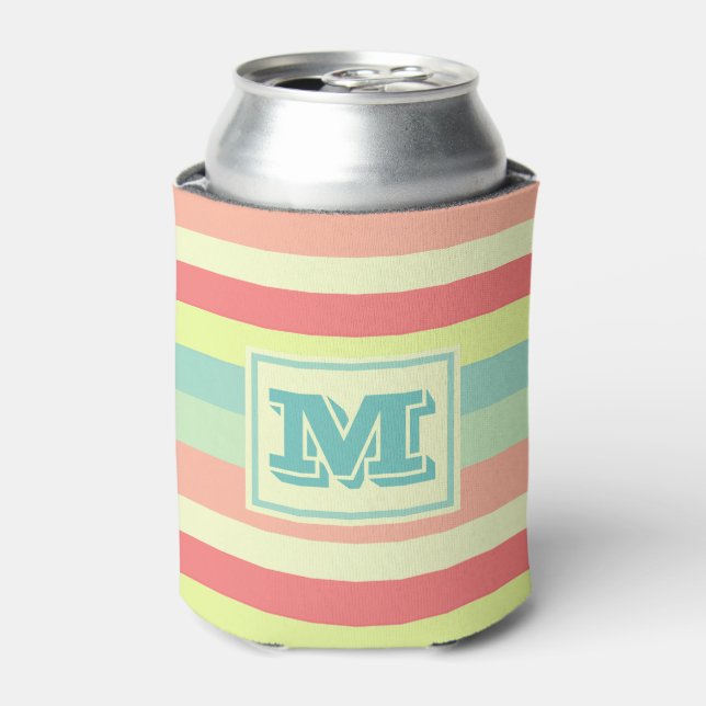 Colourful Bright Stripes Modern Monogram Can Cooler (Can Front)