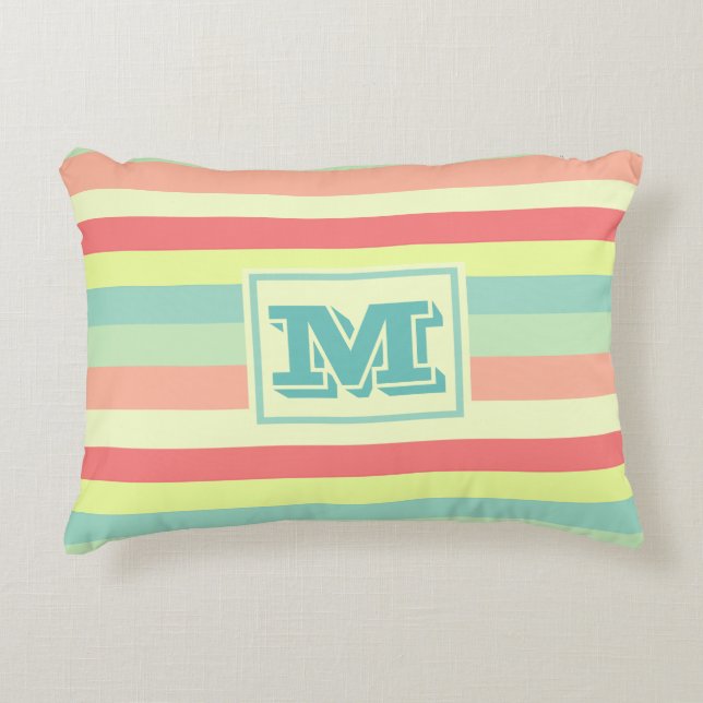 Colourful Bright Stripes Modern Monogram Decorative Cushion (Front)