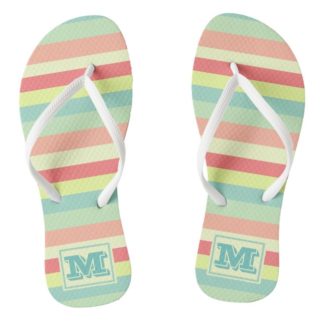 Colourful Bright Stripes Modern Monogram Flip Flops (Footbed)