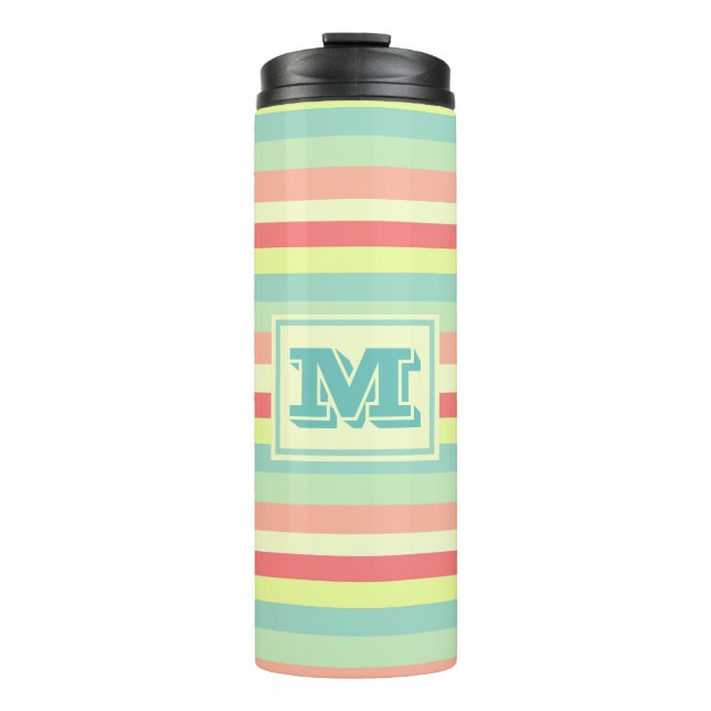 Colourful Bright Stripes Modern Monogram Thermal Tumbler (Front)