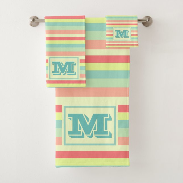 Colourful Bright Stripes Modern Monogrammed Bath Towel Set (Insitu)