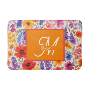 colourful Bright Summer floral Garden bloom Bath Mat