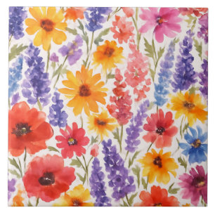 colourful Bright Summer floral Garden bloom Tile