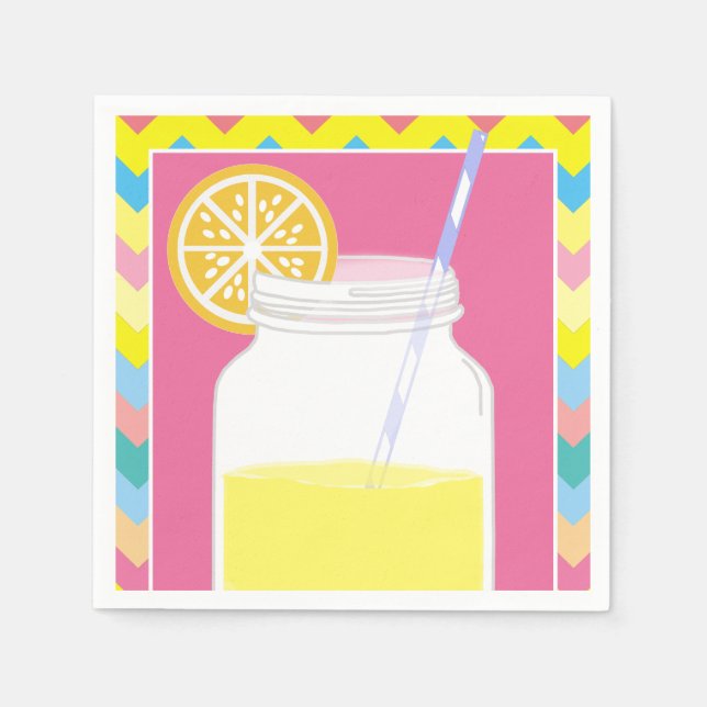 Colourful Bright Summer Lemonade | Chevron Birthda Napkin (Front)