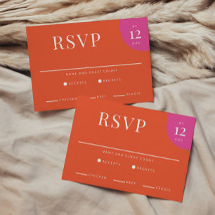 Colourful Bright Wedding Unique Orange and Magenta RSVP Card