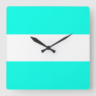 Colourful Bright Wide Aqua White Nautical Stripes Square Wall Clock