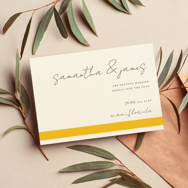 Colourful Bright Yellow Stripes Handwritten Script Save The Date (Creator Uploaded)