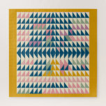 Colourful Brights Painted Geometric Shapes in Teal Jigsaw Puzzle<br><div class="desc">A playful,  colourful painted design of geometric shapes and lines,  forming a modern quilt pattern in bright colours of teal blue,  mustard yellow,  sage green,  and pink. Just click customise to add text or pictures. Contact me with any questions or requests.</div>