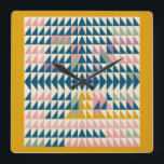 Colourful Brights Painted Geometric Shapes in Teal Square Wall Clock<br><div class="desc">A playful,  colourful painted design of geometric shapes and lines,  forming a modern quilt pattern in bright colours of teal blue,  mustard yellow,  sage green,  and pink. Just click customise to add text or pictures. Contact me with any questions or requests.</div>