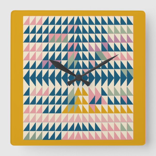 Colourful Brights Painted Geometric Shapes in Teal Square Wall Clock (Front)