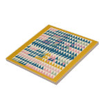 Colourful Brights Painted Geometric Shapes in Teal Tile<br><div class="desc">Bring a touch of geometric charm to your space with this colourful ceramic tile featuring a playful triangle pattern in pastel shades, framed by a mustard-yellow border. Perfect as a decorative accent for a kitchen backsplash, bathroom, or as a unique coaster, this tile adds personality and a modern aesthetic to...</div>