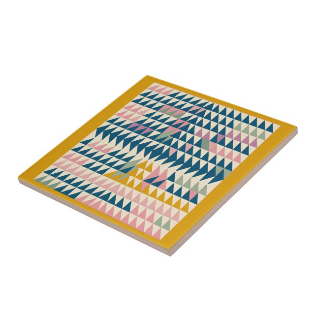 Colourful Brights Painted Geometric Shapes in Teal Tile (Side)