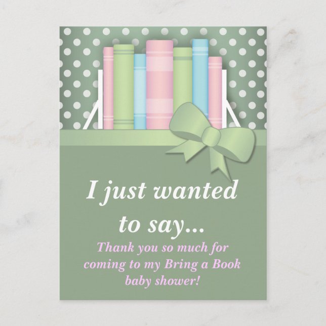Colourful Bring a Book Baby Shower Thank You Postcard (Front)