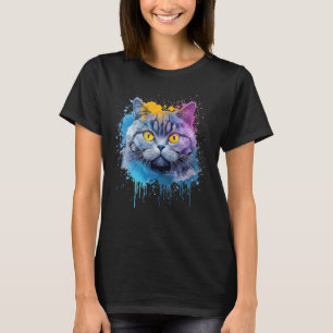 Colourful British Shorthair Cat Face Splash Art T-Shirt