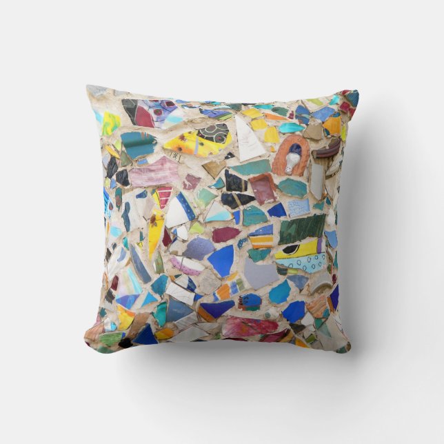 Colourful broken pottery wall picture very unusual cushion (Front)