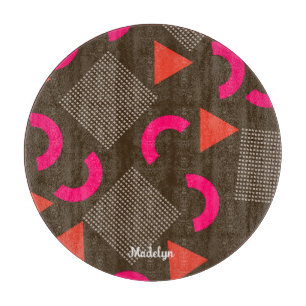 Colourful Brown Fuchsia Geometric Personalised Nam Cutting Board