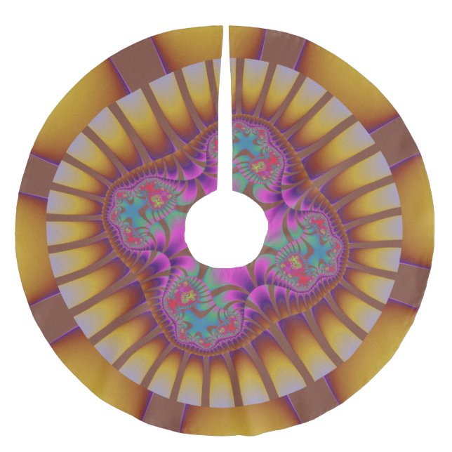 Colourful Brown, Gold and Purple Fractal Brushed Polyester Tree Skirt (Front)
