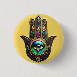 Colourful Brown Gold Hamsa Rainbow Colour Third Ey 3 Cm Round Badge
