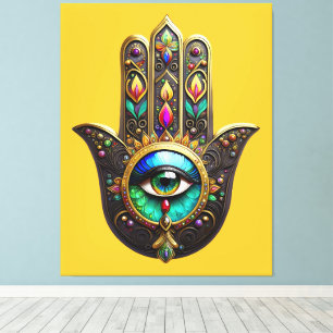 Colourful Brown Gold Hamsa Rainbow Colour Third Ey Canvas Print