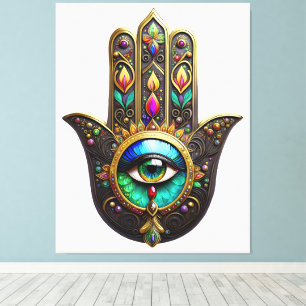 Colourful Brown Gold Hamsa Rainbow Colour Third Ey Canvas Print