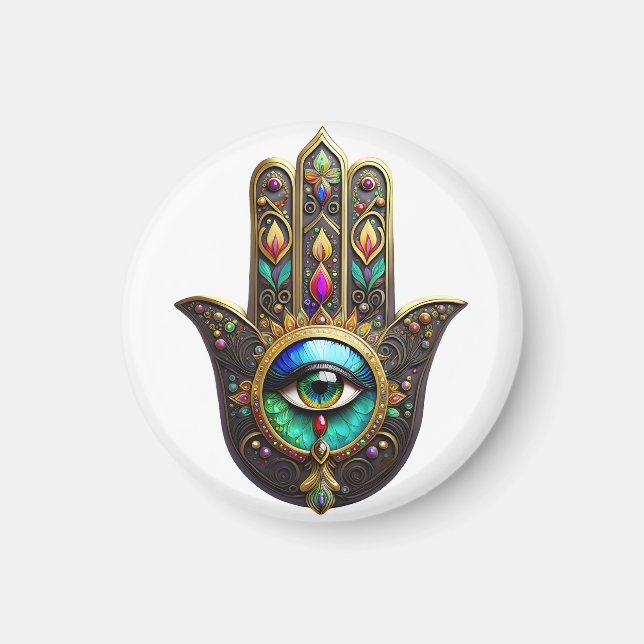 Colourful Brown Gold Hamsa Rainbow Colour Third Ey Magnet (Front)