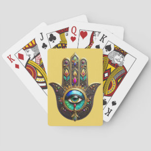 Colourful Brown Gold Hamsa Rainbow Colour Third Ey Playing Cards