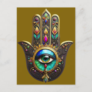 Colourful Brown Gold Hamsa Rainbow Colour Third Ey Postcard