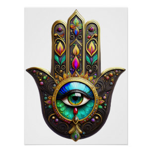 Colourful Brown Gold Hamsa Rainbow Colour Third Ey Poster