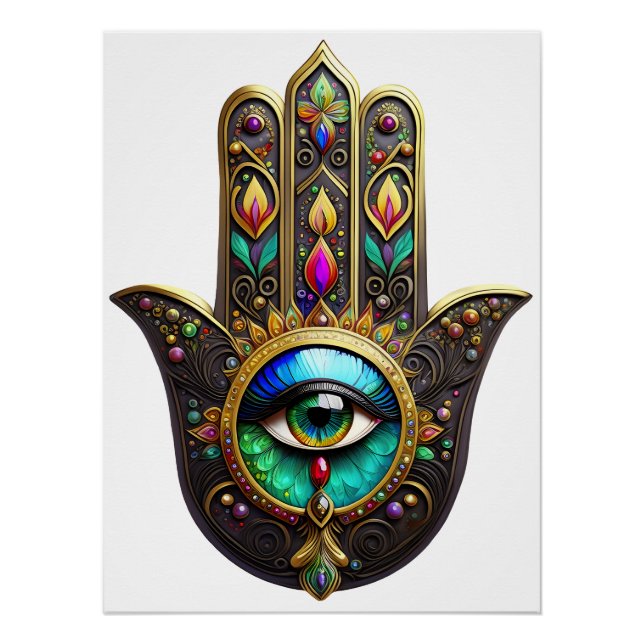 Colourful Brown Gold Hamsa Rainbow Colour Third Ey Poster (Front)