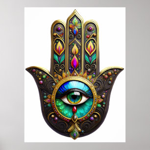 Colourful Brown Gold Hamsa Rainbow Colour Third Ey Poster