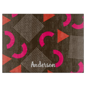 Colourful Brown Orange Geometric Personalised Name Cutting Board