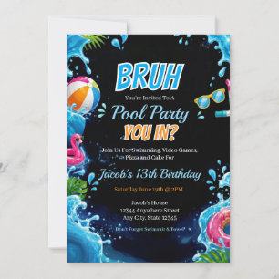 Colourful Bruh Summer Pool Party Birthday Invitation