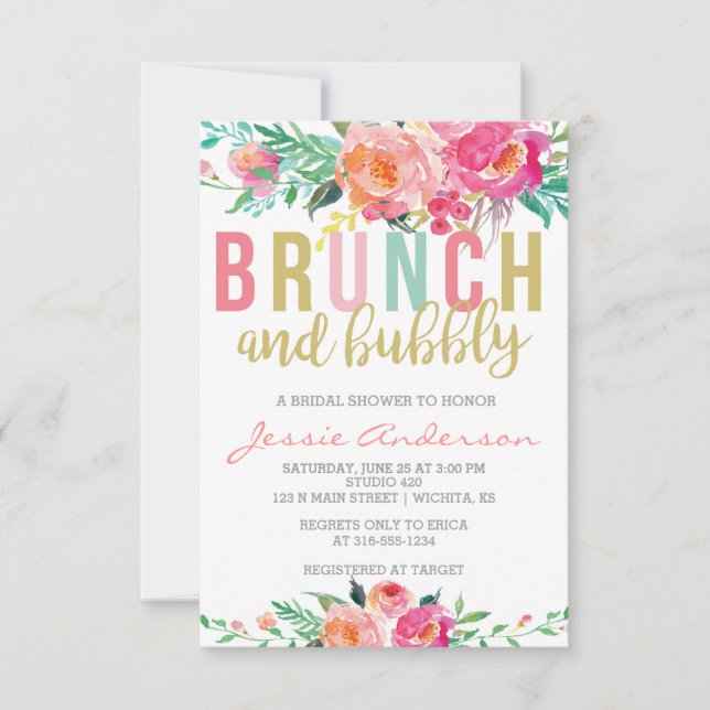 Colourful Brunch & Bubbly bridal shower invitation (Front)