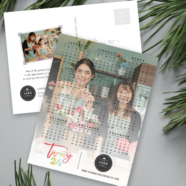 Colourful Brush Script 2025 Calendar New Year Phot Holiday Postcard (Colorful Brush Script 2025 Calendar New Year Photo Holiday Postcard @ fat_fa_tin)