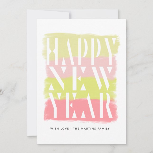 Colourful Brush Stroke Modern Happy New Year Card (Front)