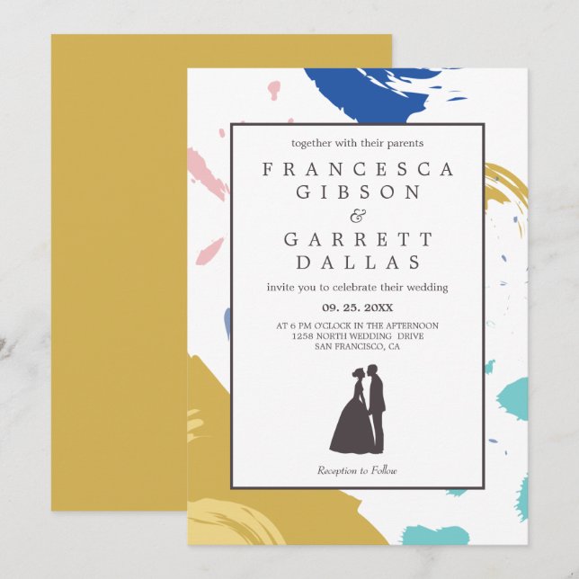 Colourful Brush Stroke Wedding Invitation (Front/Back)