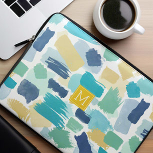 Colourful Brush Strokes and Yellow Monogram Laptop Sleeve