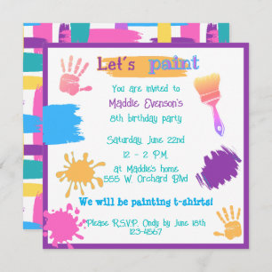 Colourful Brush Strokes birthday paint party invit Invitation
